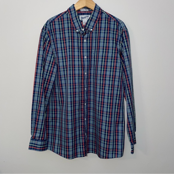 Duluth Trading Button Down Shirt  Large Untucked Blue Plaid - Picture 1 of 13